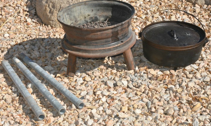 Dutch oven cooking setup. Don't forget to keep the coffee warm