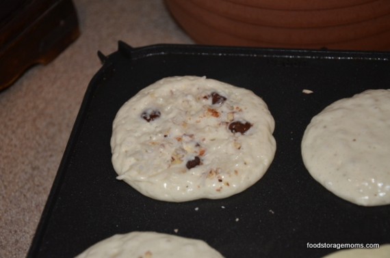 Pancakes with coconut-pecans-chocolate chips