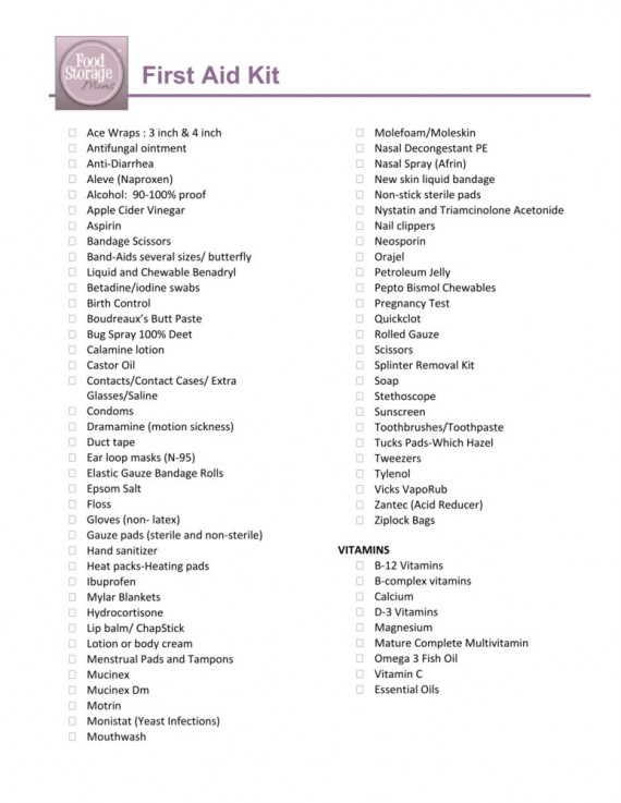 first aid kit supplies checklist