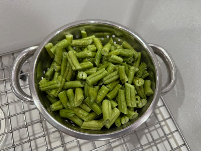 Freeze Dried Green Beans Draining In Colander