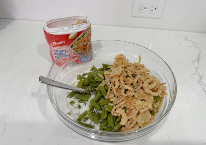 Green Bean Casserole Mixing Ingredients